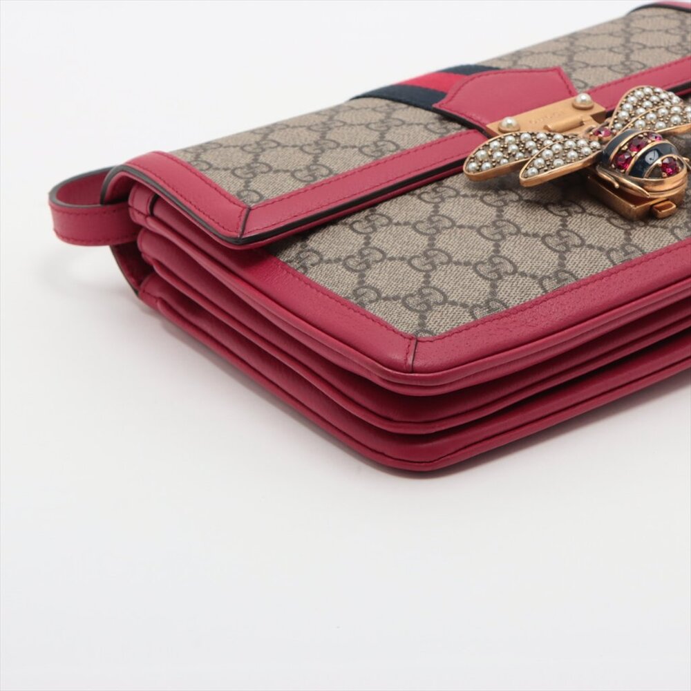 SOLD OUT ❌Gucci GG Supreme Queen margaret PVC & leather Shoulder bag Red 524356 - Picture 4 of 13